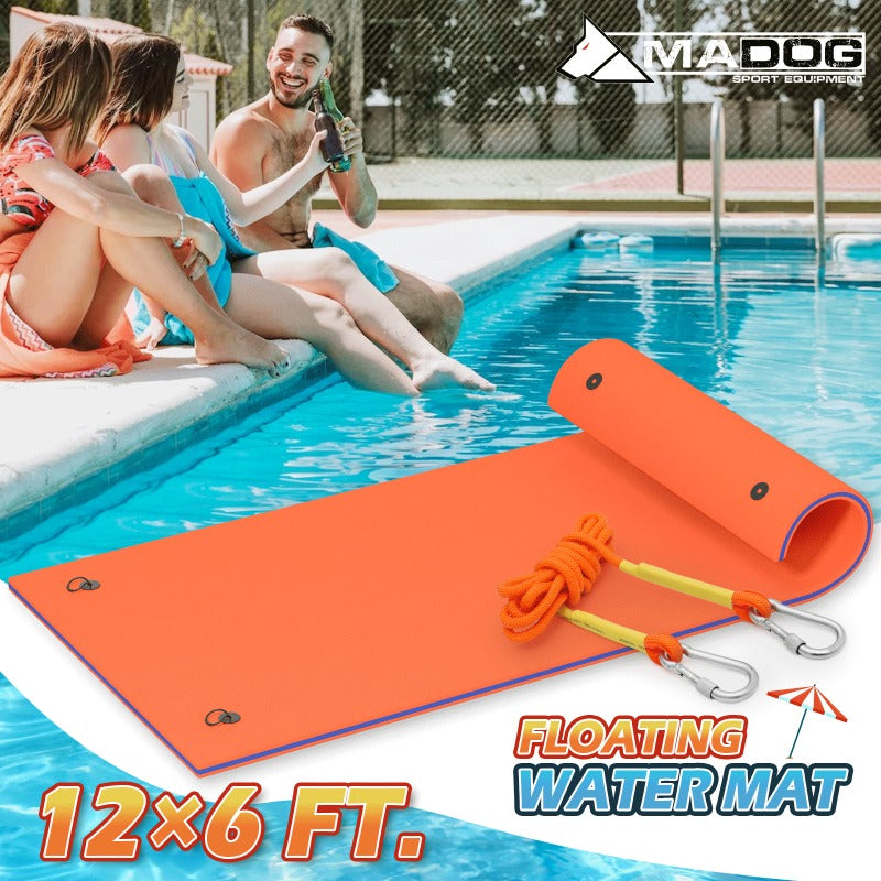 Floating Water Mat 12x6ft – 3-Layer Tear-Resistant Giant Lake Lily Pad, High-Visibility, Bungee Tether Included for Pool River Ocean Outdoor Water Recreation