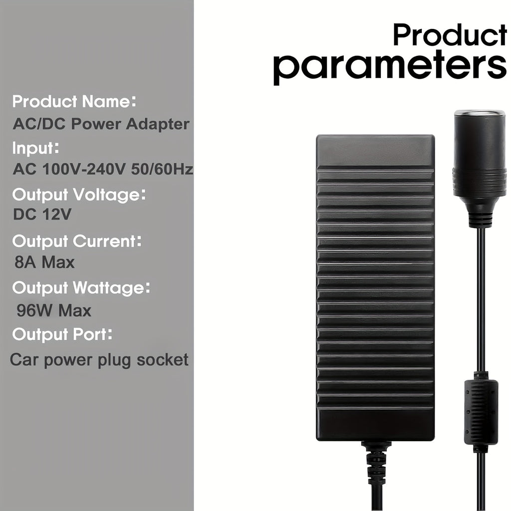 Ac to Dc 110V to 12V Converter, 8A 96W, Car Power Plug Adapter to Wall Plug, 12 Volt Power Supply Adapter for Car Tire Inflator, Compressor, Car Refrigerator, Car Vacuum, Cooler