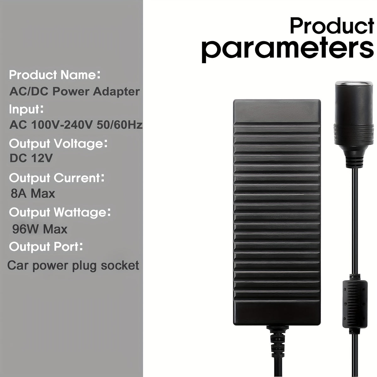 Ac to Dc 110V to 12V Converter, 8A 96W, Car Power Plug Adapter to Wall Plug, 12 Volt Power Supply Adapter for Car Tire Inflator, Compressor, Car Refrigerator, Car Vacuum, Cooler