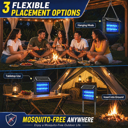 Solar Bug Zapper Outdoor – 4500V Electric Mosquito Killer with Dual Solar Panels & USB Charging, Auto On/Off Light Sensor, IPX4 Waterproof Insect Trap for Patio, Backyard, Garden & Camping
