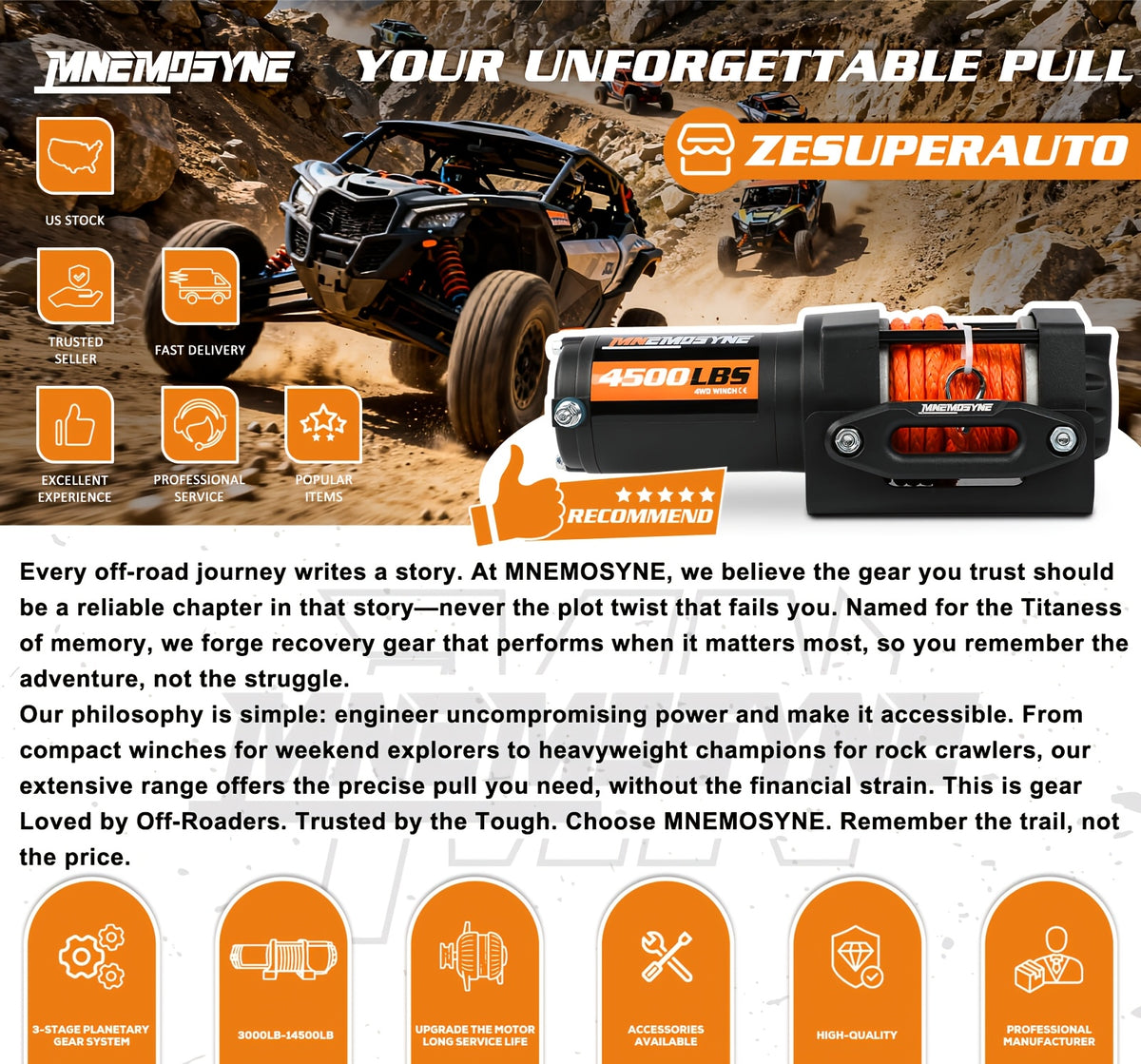 14500lb/13000lb/4500lb/3000lb Electric Winch 12V Winch Steel Cable Synthetic Rope 4WD/4X4 Offroad Towing Trucks Trailers Offroad Recovery Robust Construction For SUV Trailer Boat Winch ATV UTV ATV Winch Kit Winch Cover/winch Hitch Receiver To Choose