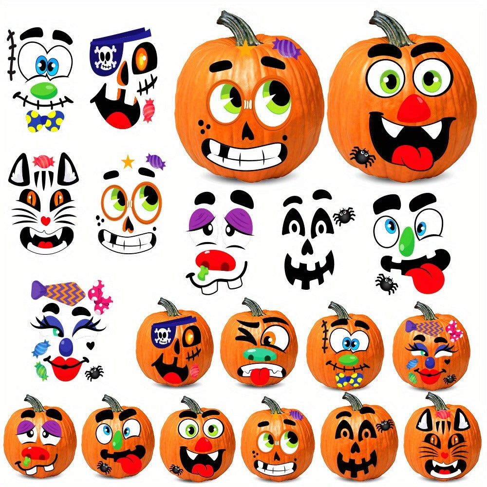 No-Carve Pumpkin Decorating Kit for Kids – 40 Faces 18 Sticker Sheets 12 Designs Halloween Pumpkin Decoration Craft, Trick or Treat Party Supplies & Favors