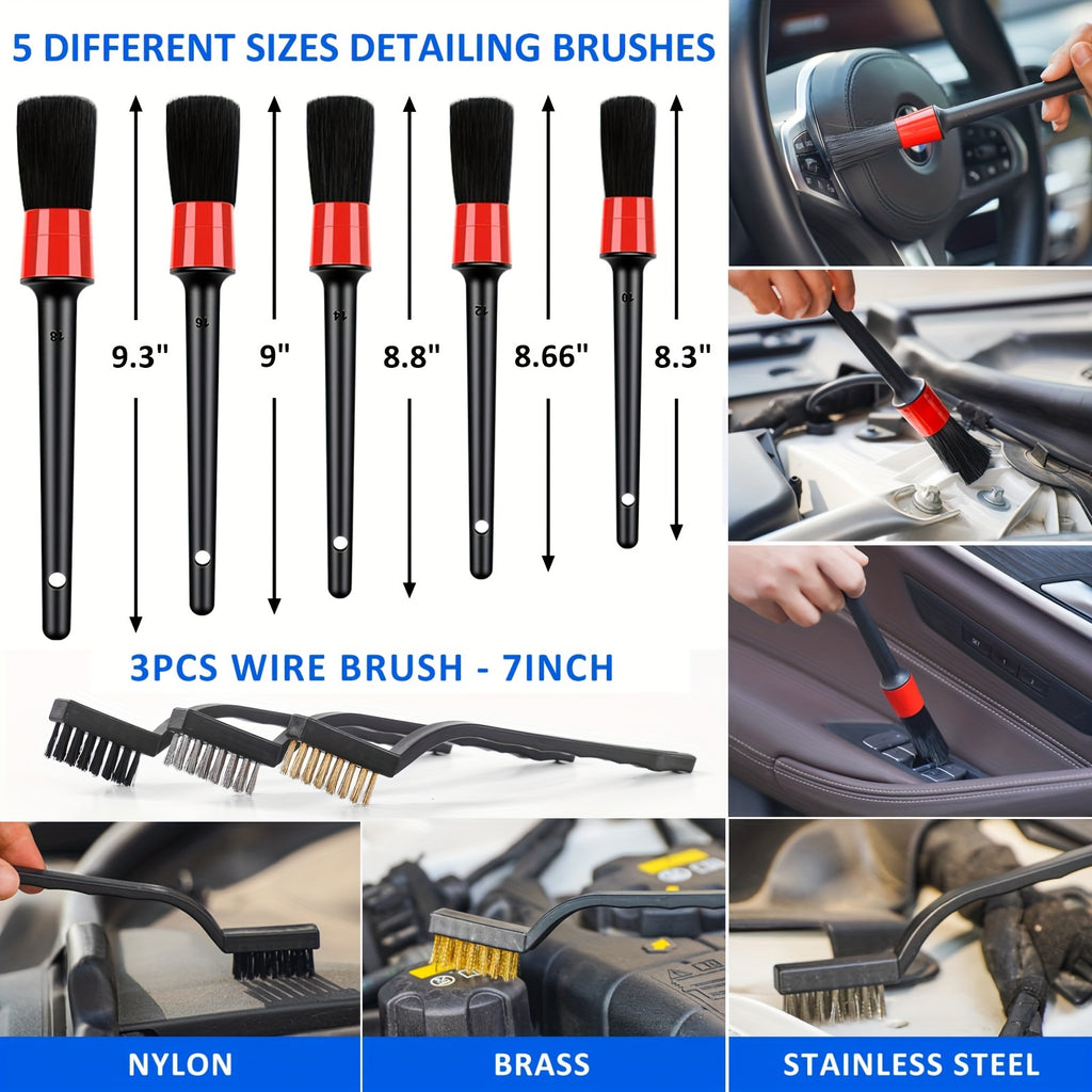 Car Detailing Brush Set, Car Detailing Kit, Auto Detailing Drill Brush Set, Car Detailing Brushes, Car Wash Cleaning Tools Kit For Interior, Exterior, Wheels, Blue