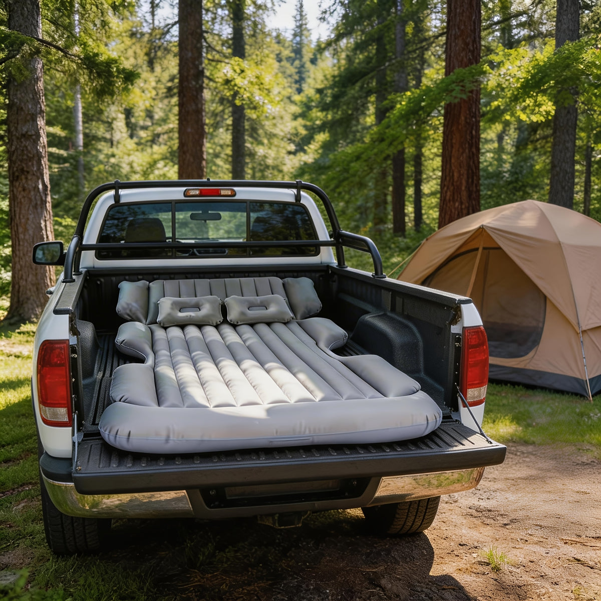 Comfortable Thickened Gray/Black Car Inflatable Mattress, Car Accessories, Inflatable Car bed for Truck and SUV Trunk, Foldable and Portable Skin-Friendly Back Seat Mattress, camping gear and equipment