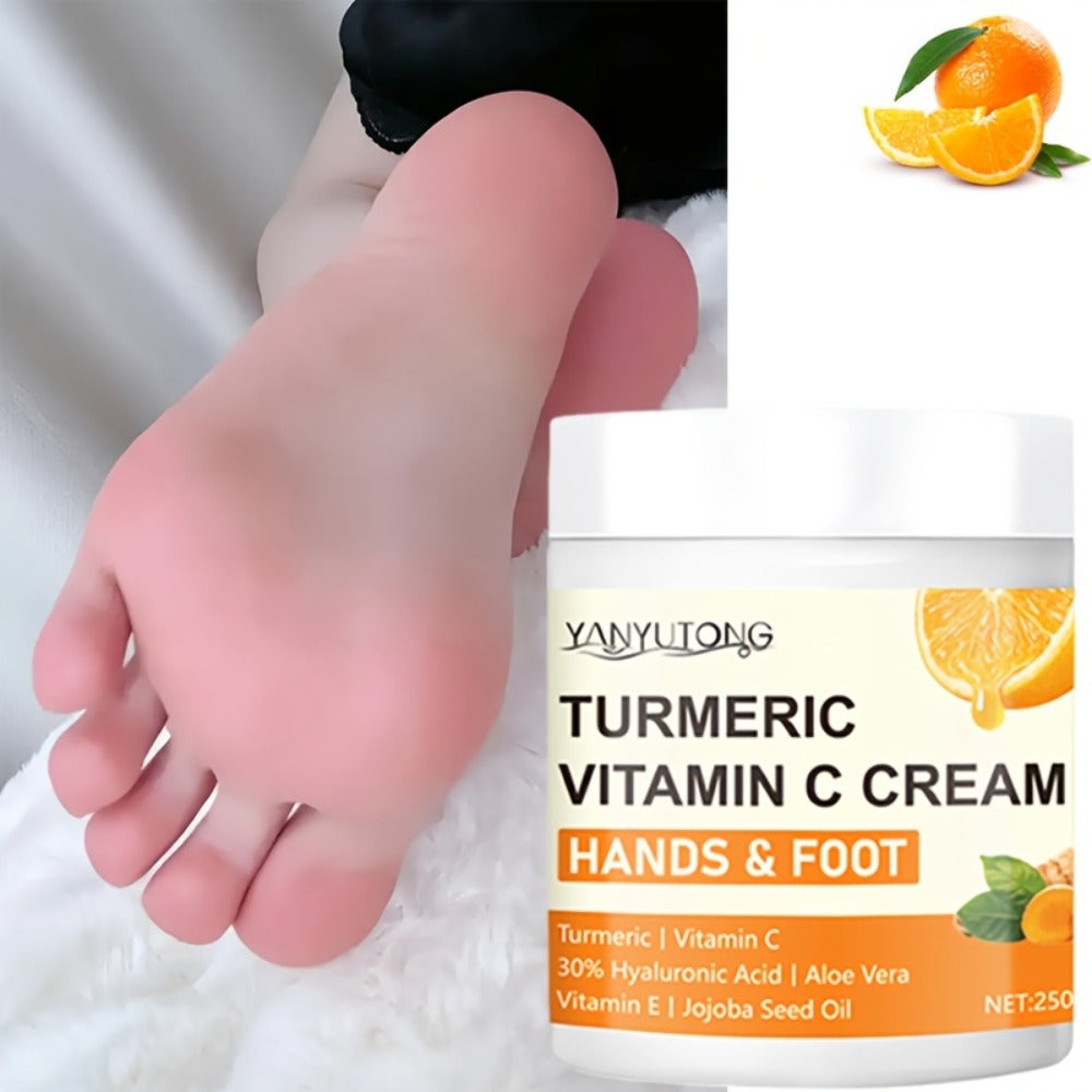 Turmeric Vitamin C Hyaluronic Acid Foot Cream for Dry Cracked Heels Deep Hydration Repair Moisturizer Elbows Rough Skin Gentle Exfoliating Heel Balm 250g