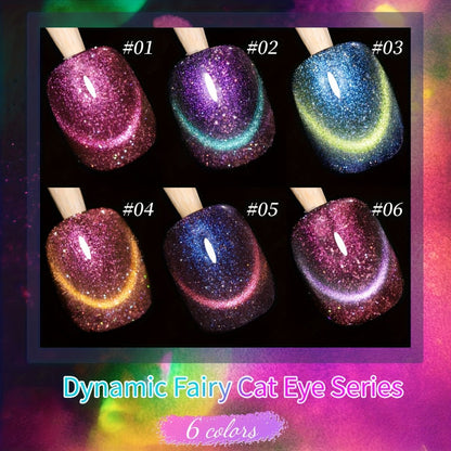 Cat Eye Gel Polish Set 6 Colors Holographic Magnetic — Dynamic Elf Reflective Soak Off UV LED Nail Gel 0.51oz Each | Multidimensional Light-Shifting Sparkle for Salon & Home Nail Art | Long-Lasting Chip-Resistant