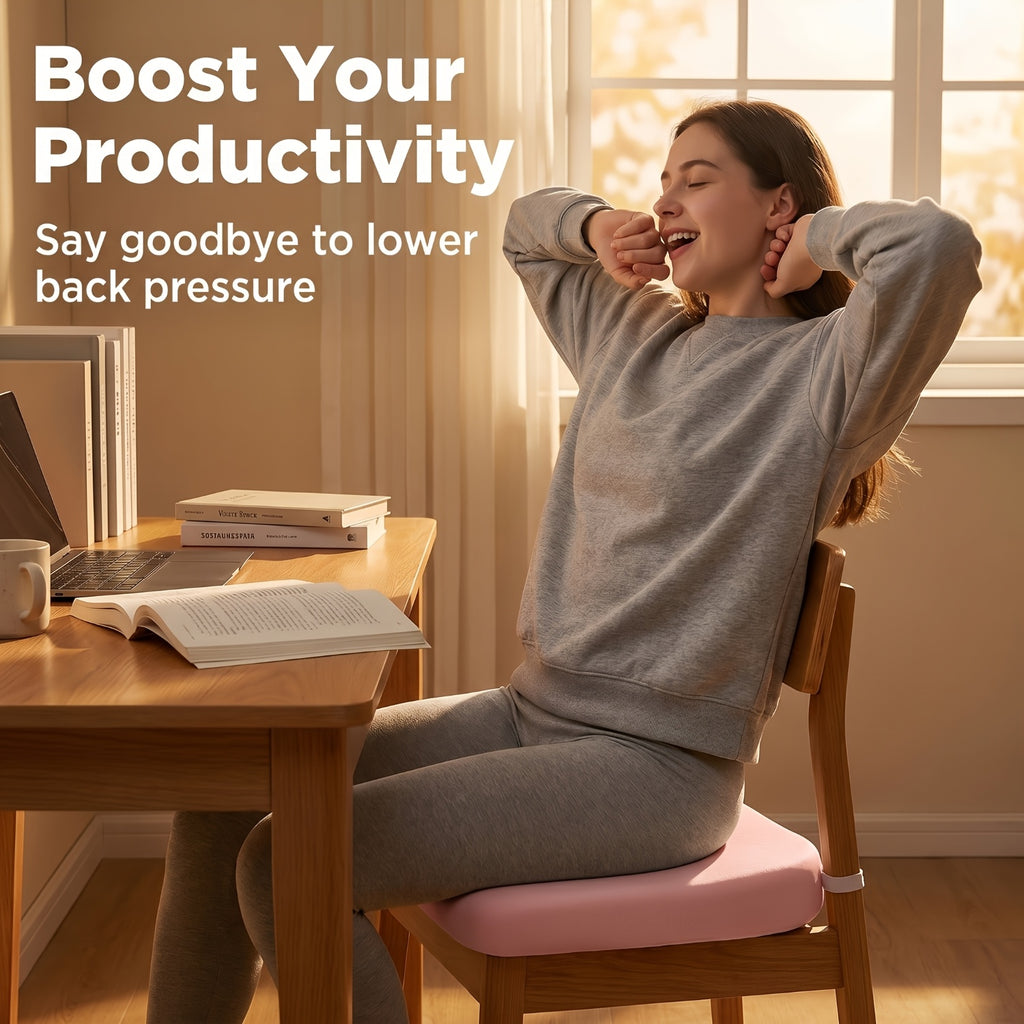 Comfort Seat Pad - 1.5-Inch Resilient Memory Foam Core with Detachable Fabric Cover, Textured Bottom Grip for Office/ School/ Truck Seats, Evenly Distributes Weight for Better Posture
