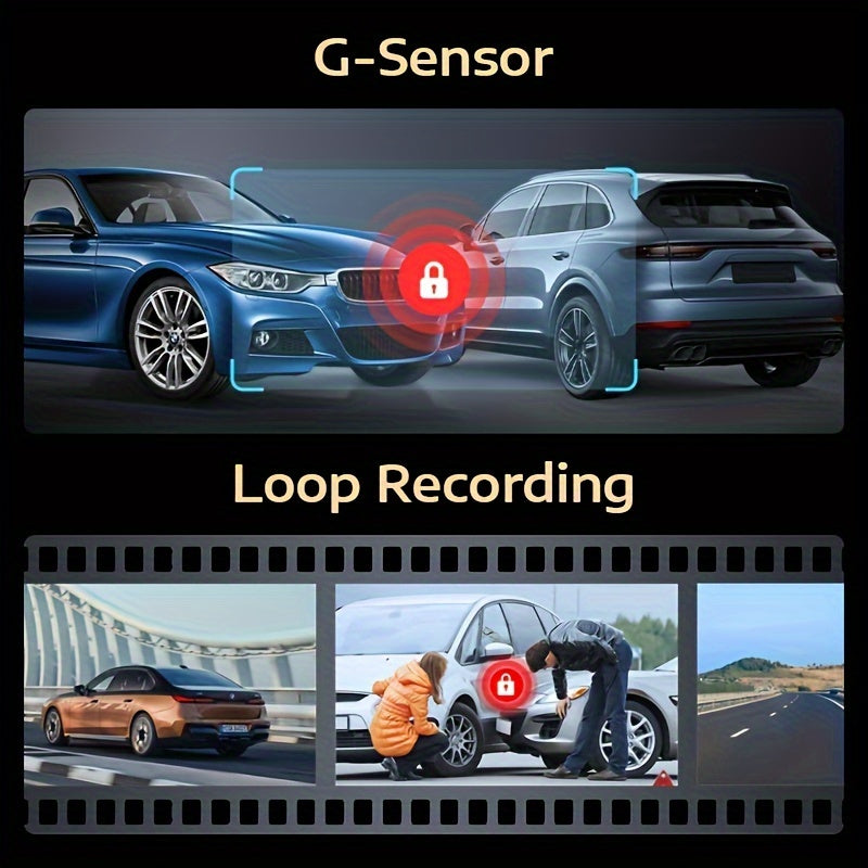 Dual-Recording Dash Cam with Touchscreen - WiFi, Front 1080P and Rear 720P, 10-inch In-Car Screen Recorder, Loop Recording, Super Night Vision, WDR, Parking Monitor, GPS Support, Voice Control, Easy Installation