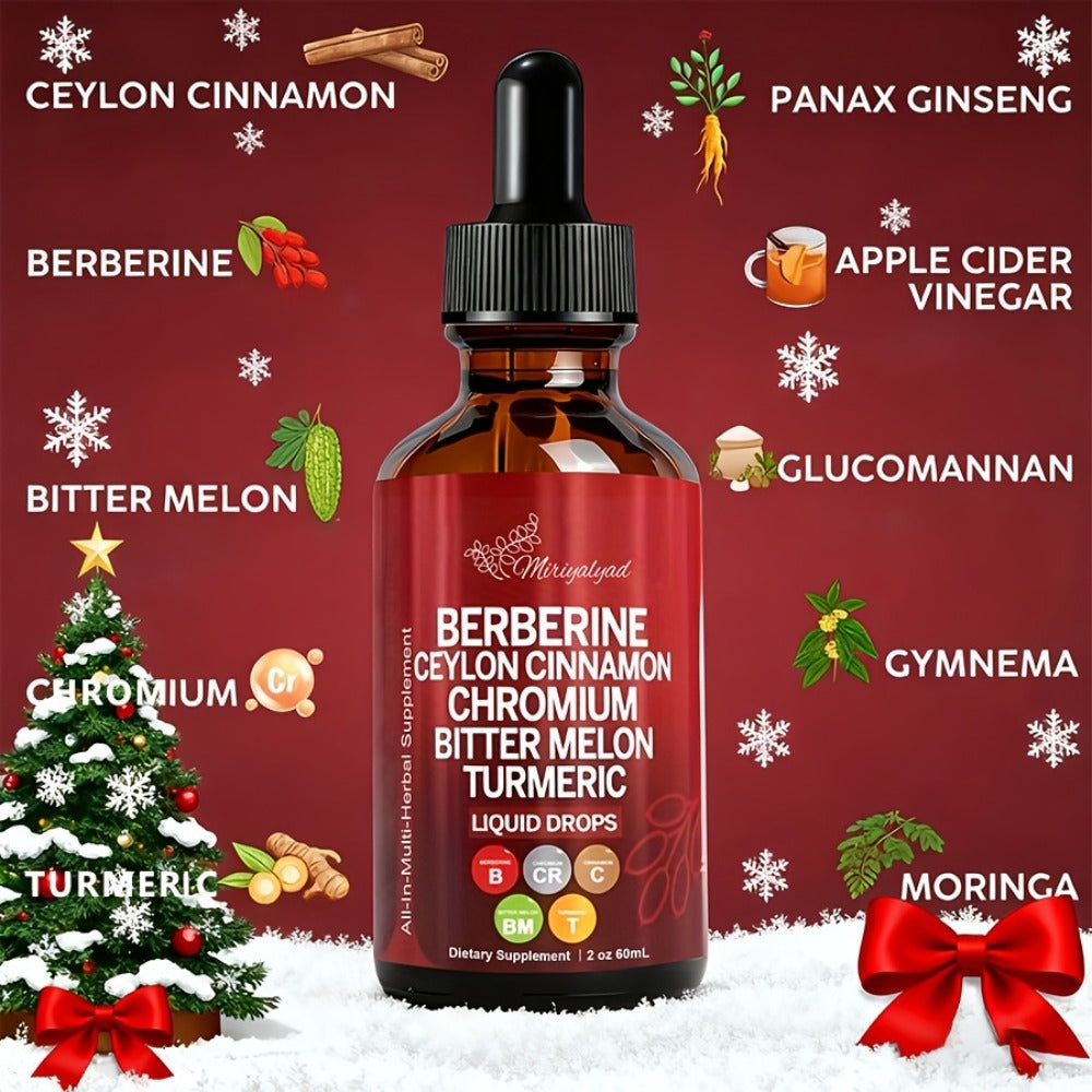 Berberine Blood Sugar Support Liquid Drops 2 fl oz with Ceylon Cinnamon Chromium Bitter Melon Turmeric — Natural Plant-Based Herbal Formula for Glucose Balance Insulin Sensitivity Metabolic Health