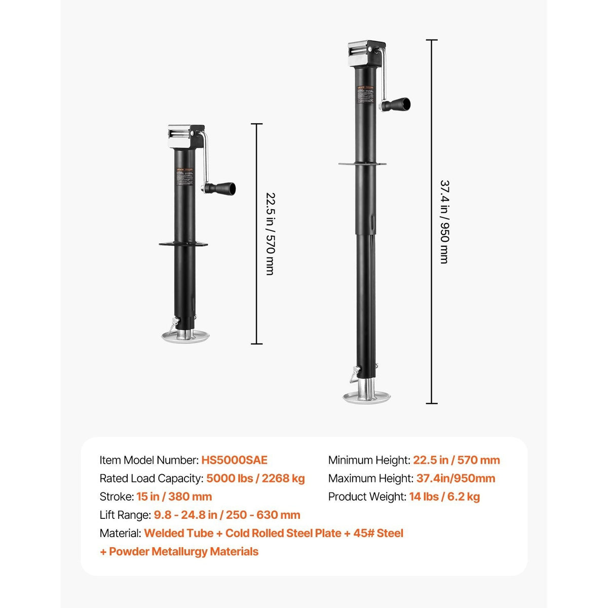 VEVOR A Frame Trailer Jack Bolt on Trailer Tongue Jack 2000/5000 lbs 15-inch Travel