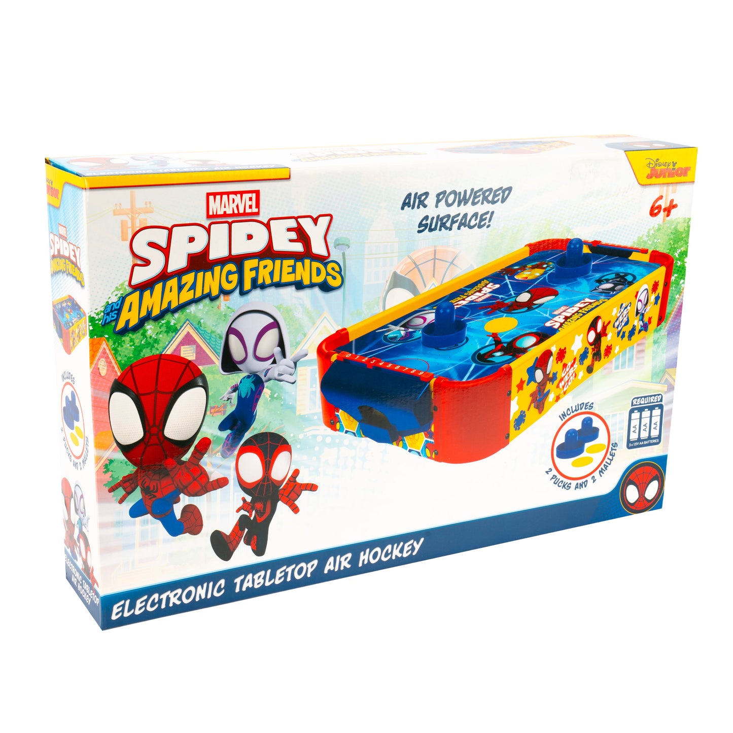Kids Tabletop Air Hockey Table Marvel Spidey and His Amazing Friends - Officially Licensed Wood Surface, Manual Score Tracker, Indoor Game for Boys Girls Ages 3+ | Birthday Christmas Holiday Gift