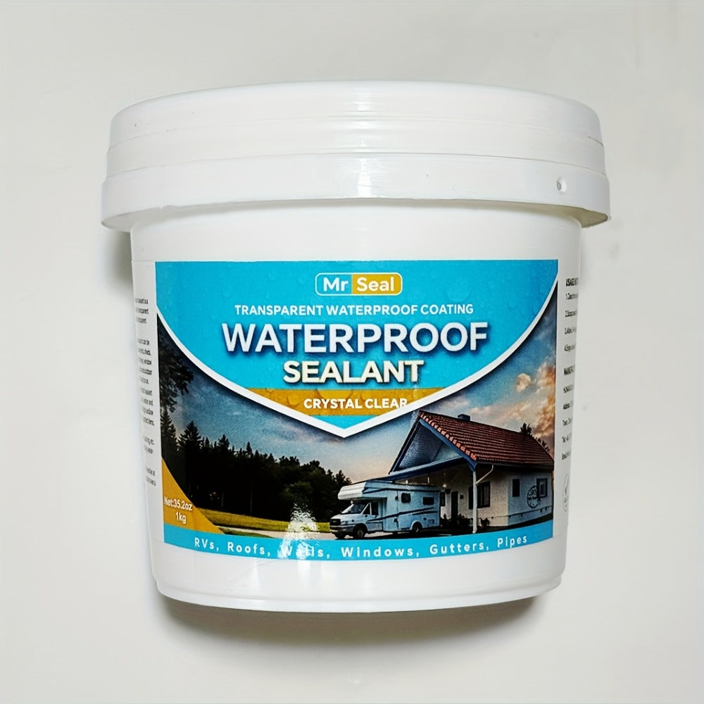 Clear Waterproof Sealant 1000g - Transparent Adhesive for Roof, RV, Wall, Pipe & Tile Leak Repair, Indoor & Outdoor, Includes Brush