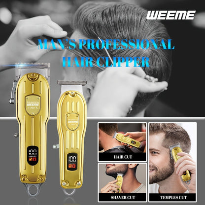 USB Rechargeable Hair Clipper Set for Men — WEEME Electric Razor & T-Blade Trimmer Kit with 8 Limit Combs, 2/3-Piece in Golden, Blue & Black, Valentine's Day & Birthday Grooming Gift