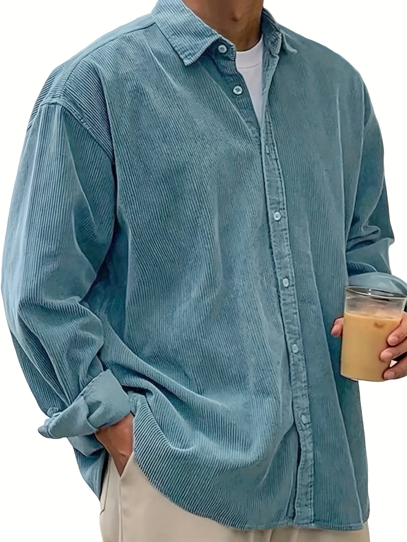 Men's Solid Relaxed Fit Long Sleeve Casual Shirt - Easy Care