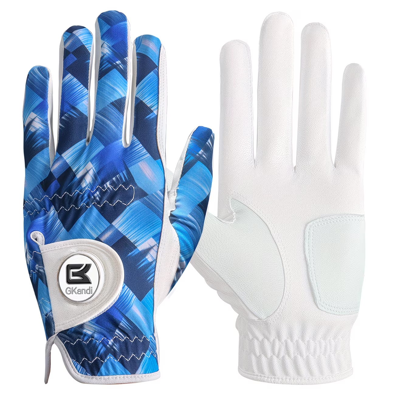 Men's Golf Glove Left Hand with Ball Marker - Breathable All Weather Grip, Hook & Loop Closure, Sizes S M ML L XL, USA Flag, Blue & White, Stylish Polyester Golf Gloves for Men Golfers, Confident Swing Every Round