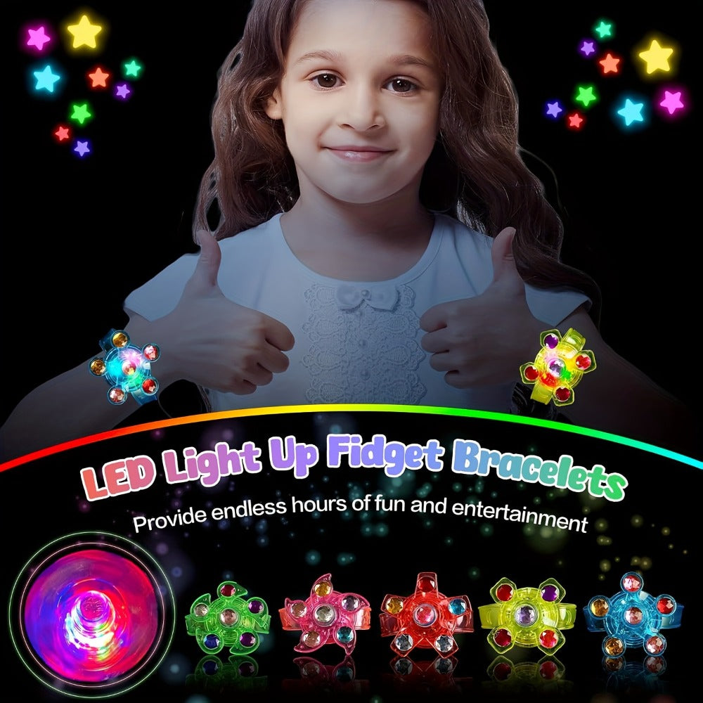 LED Fidget Spinner Wristbands Bulk Pack – Light Up Glow Wristbands for Kids Glow Party Favors, Birthday Goodie Bag Stuffers, Classroom Prizes for Boys & Girls (12 or 30 Pack)
