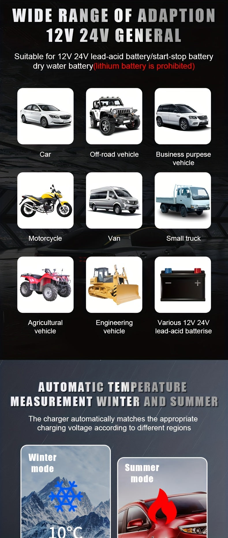 12V/24V10A American Standard Plug Electric Forklift Sweeping Machine Floor Washer Charger 12V/24V10A Lead-Acid Battery Lithium Battery Intelligent Fast Charging Car Battery 12V/24V Battery Charger Intelligent Electric Vehicle High-Power Charger