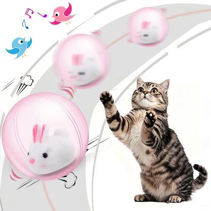 Interactive Cat Toy Ball - Automatic Motion Activated Rolling Toy for Indoor Cats and Dogs, Rechargeable Electric Moving Ball with Rabbit & Squirrel Design, Stimulating Play for Bored Cats, Small Medium Large Pets