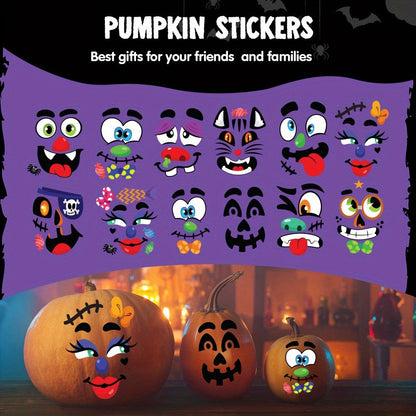 No-Carve Pumpkin Decorating Kit for Kids – 40 Faces 18 Sticker Sheets 12 Designs Halloween Pumpkin Decoration Craft, Trick or Treat Party Supplies & Favors