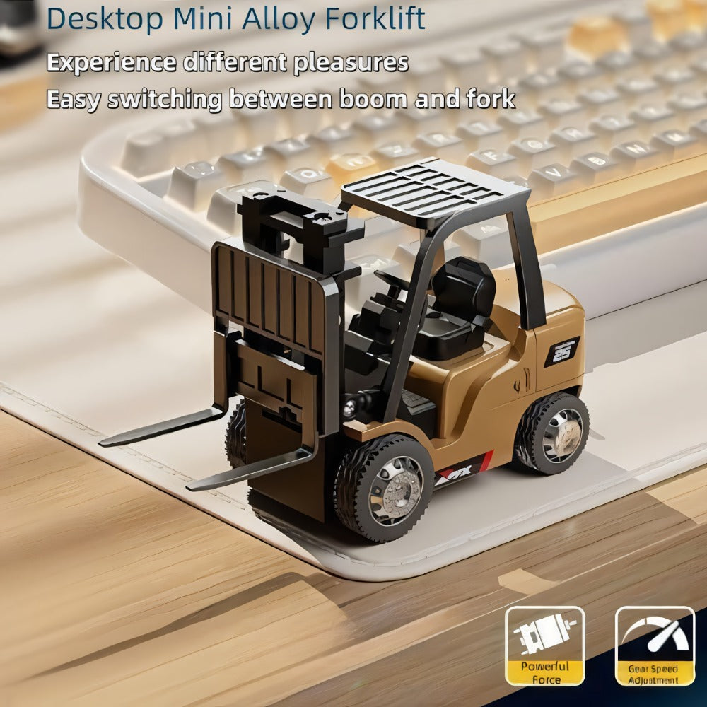 RC Forklift Toy 1/64 Scale Alloy Die Cast Remote Control Forklift Truck 7 Channel 3-in-1 Lift Fork Hook with Lights Rechargeable Kids Christmas Gift