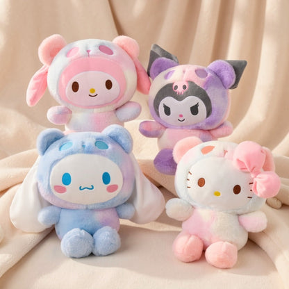 Sanrio Tie Dye Plush Set of 5 – Kawaii Hello Kitty Kuromi My Melody Cinnamoroll Gudetama Stuffed Animals, Room Decor & Birthday Holiday Gift for Girls