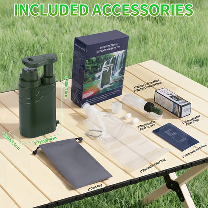 Portable Water Filter Pump for Camping & Hiking - 0.01 Micron 4-Stage Filtration, Replaceable Carbon Filter, ABS Material, Survival Water Purifier for Backpacking, Emergency & Outdoor Adventures
