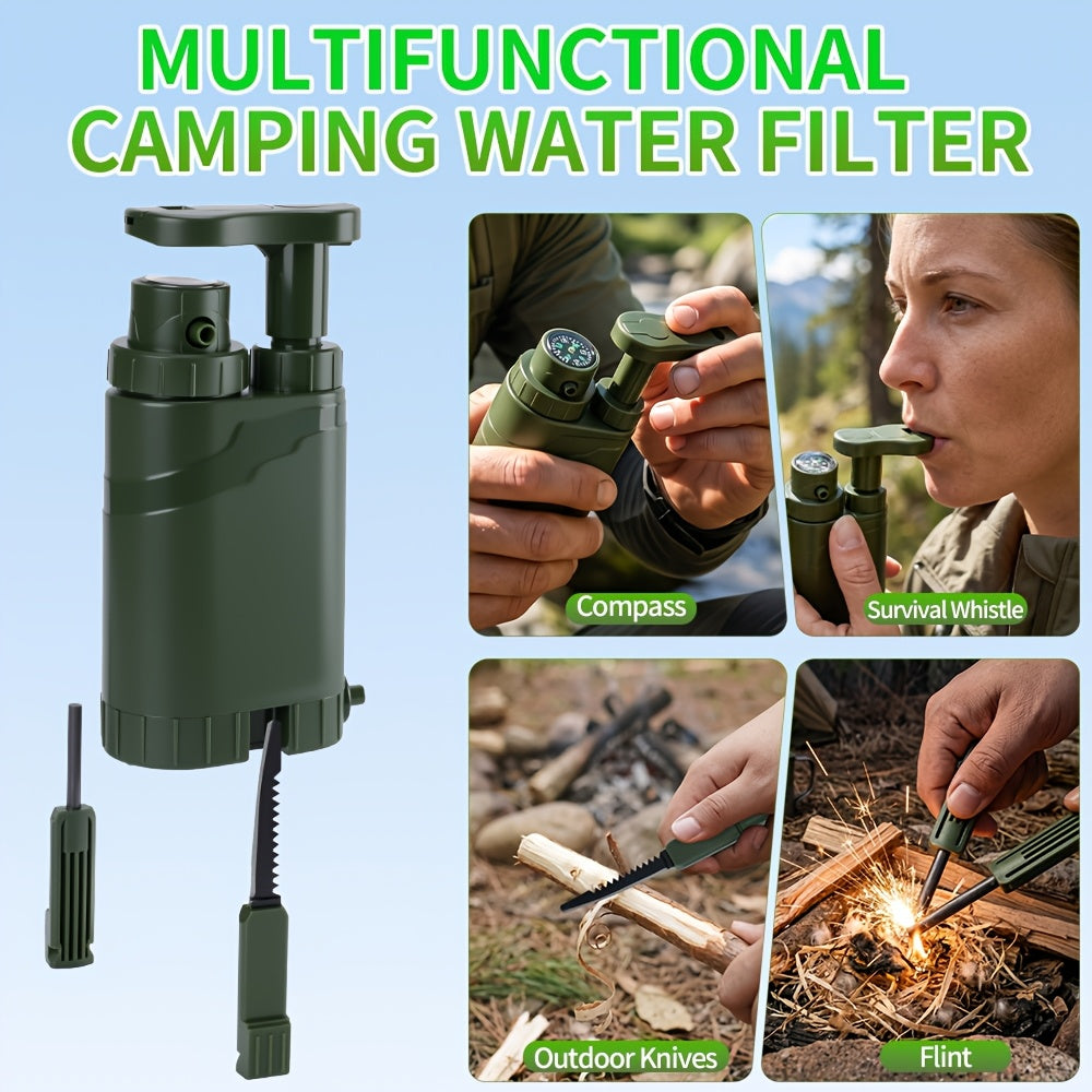 Portable Water Filter Pump for Camping & Hiking - 0.01 Micron 4-Stage Filtration, Replaceable Carbon Filter, ABS Material, Survival Water Purifier for Backpacking, Emergency & Outdoor Adventures