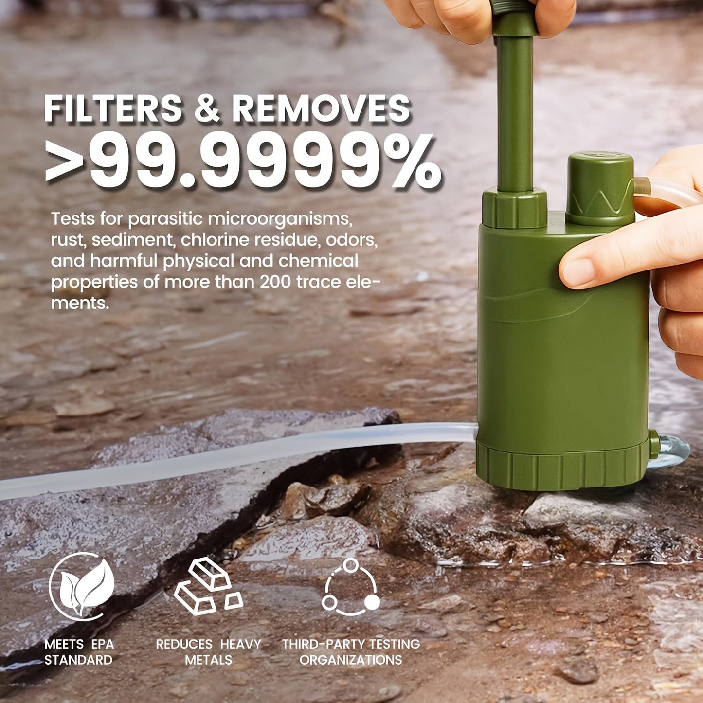 Portable Water Filter Pump for Camping & Hiking - 0.01 Micron 4-Stage Filtration, Replaceable Carbon Filter, ABS Material, Survival Water Purifier for Backpacking, Emergency & Outdoor Adventures