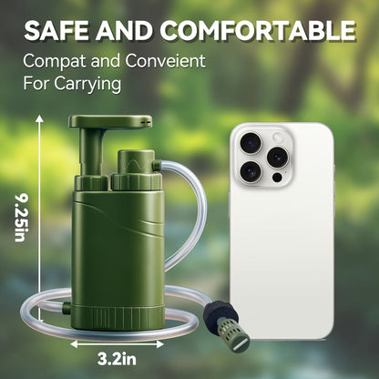 Portable Water Filter Pump for Camping & Hiking - 0.01 Micron 4-Stage Filtration, Replaceable Carbon Filter, ABS Material, Survival Water Purifier for Backpacking, Emergency & Outdoor Adventures