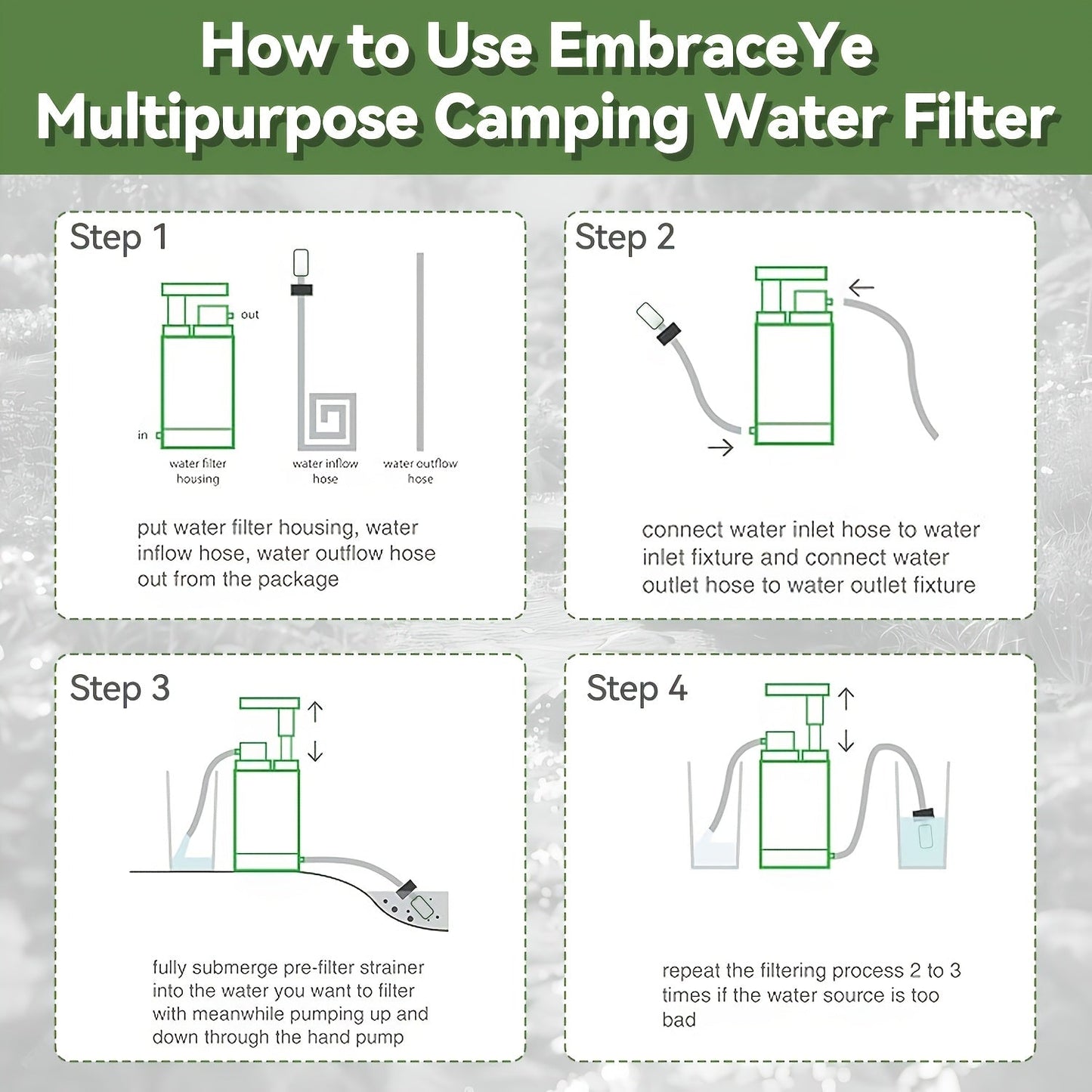 Portable Water Filter Pump for Camping & Hiking - 0.01 Micron 4-Stage Filtration, Replaceable Carbon Filter, ABS Material, Survival Water Purifier for Backpacking, Emergency & Outdoor Adventures