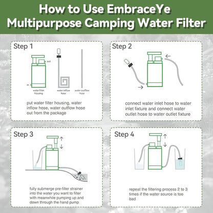 Portable Water Filter Pump for Camping & Hiking - 0.01 Micron 4-Stage Filtration, Replaceable Carbon Filter, ABS Material, Survival Water Purifier for Backpacking, Emergency & Outdoor Adventures