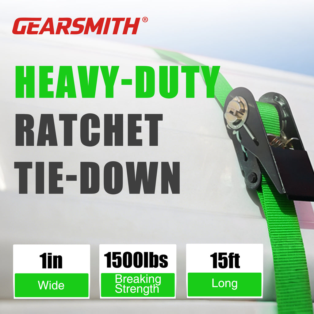 4-Pack Ratchet Tie Down Straps with 4 Soft Loops – 15FT, 1500 lbs Breaking Strength, Heavy Duty for Moving, Motorcycle, Lawn Gear, Multi-Color (Orange, Blue, Camo, Green, Red, Yellow)