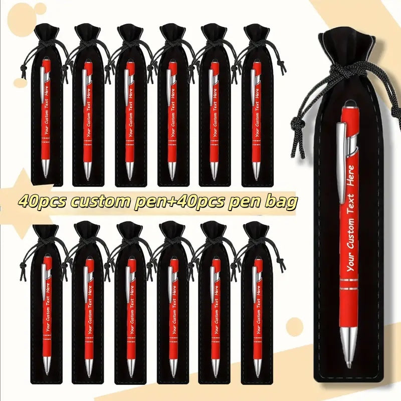 Custom Ballpoint Pens with Pencil Pouch Bulk Set – Personalized Ballpoint Pen Pack for Corporate Gifts, School Supplies, Office Promotions | 20/30/80 PCS Customized Pen & Bag Bundle