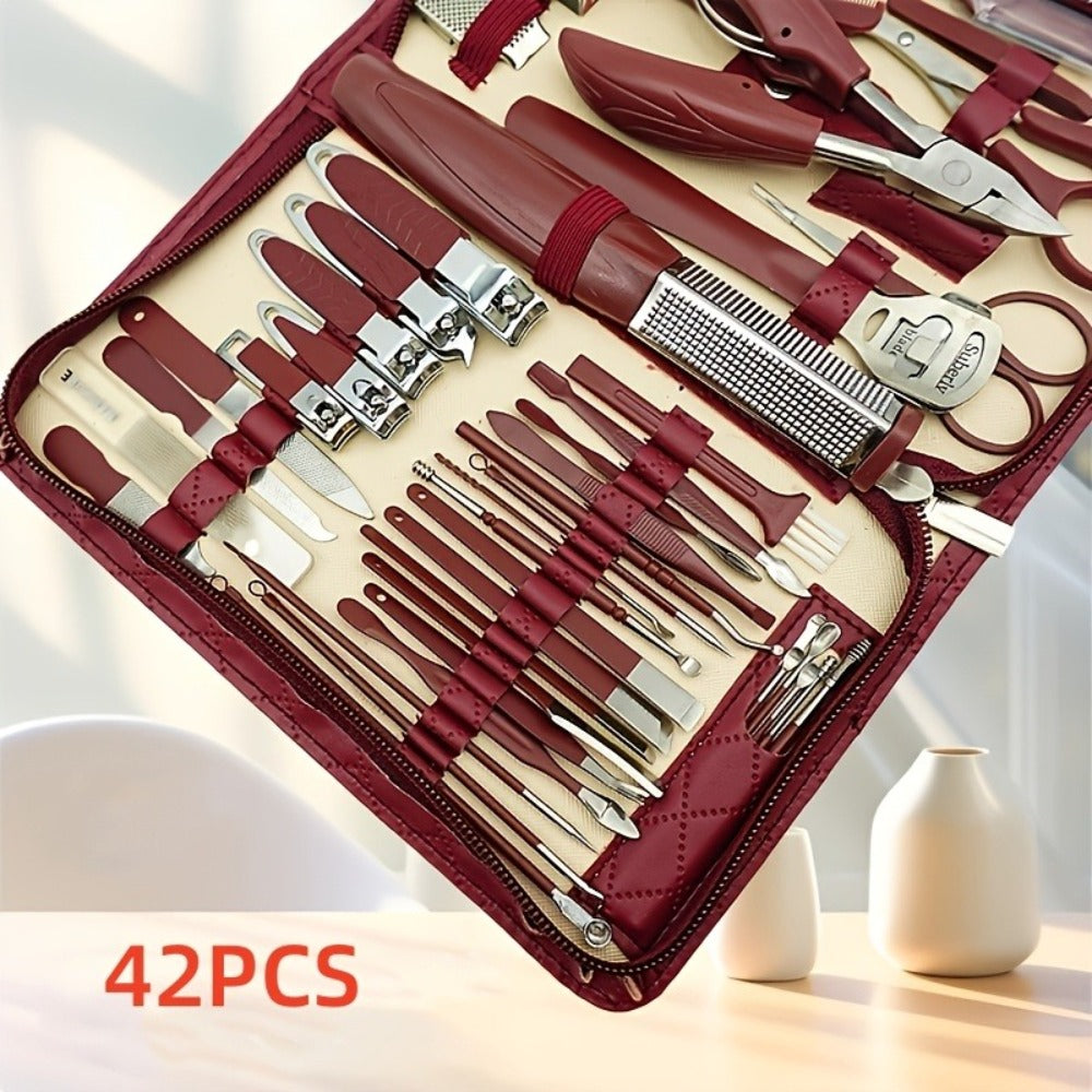 Professional Manicure Pedicure Kit 42 Piece Stainless Steel Nail Set with Portable Travel Case – Nail Scissors Cuticle Nipper Ingrown Toenail Tools for Men Women Home Salon, Nail Care Gift Set