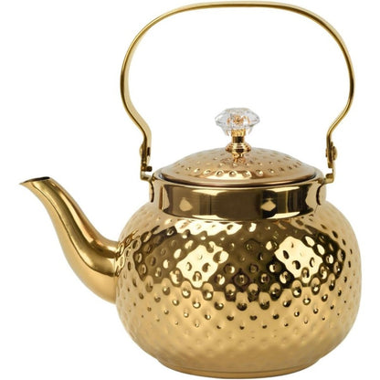 Hammered Tea Kettle Stainless Steel – 40.58oz Stovetop Teapot with Strainer for Loose Leaf Tea, Coffee & Milk, Classic Hammered Design, Outdoor & Travel Friendly, Premium Tea Gift – Gold, Silver