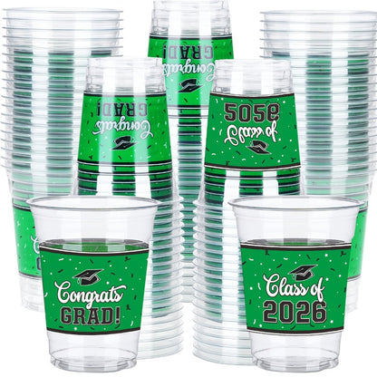 Graduation Plastic Mugs 100 Pack 14oz – 2026 Graduation Party Cups in Black Red Blue Green Purple Maroon for Graduation Ceremony, Reception, Celebration & School Color Party Drinkware Bulk