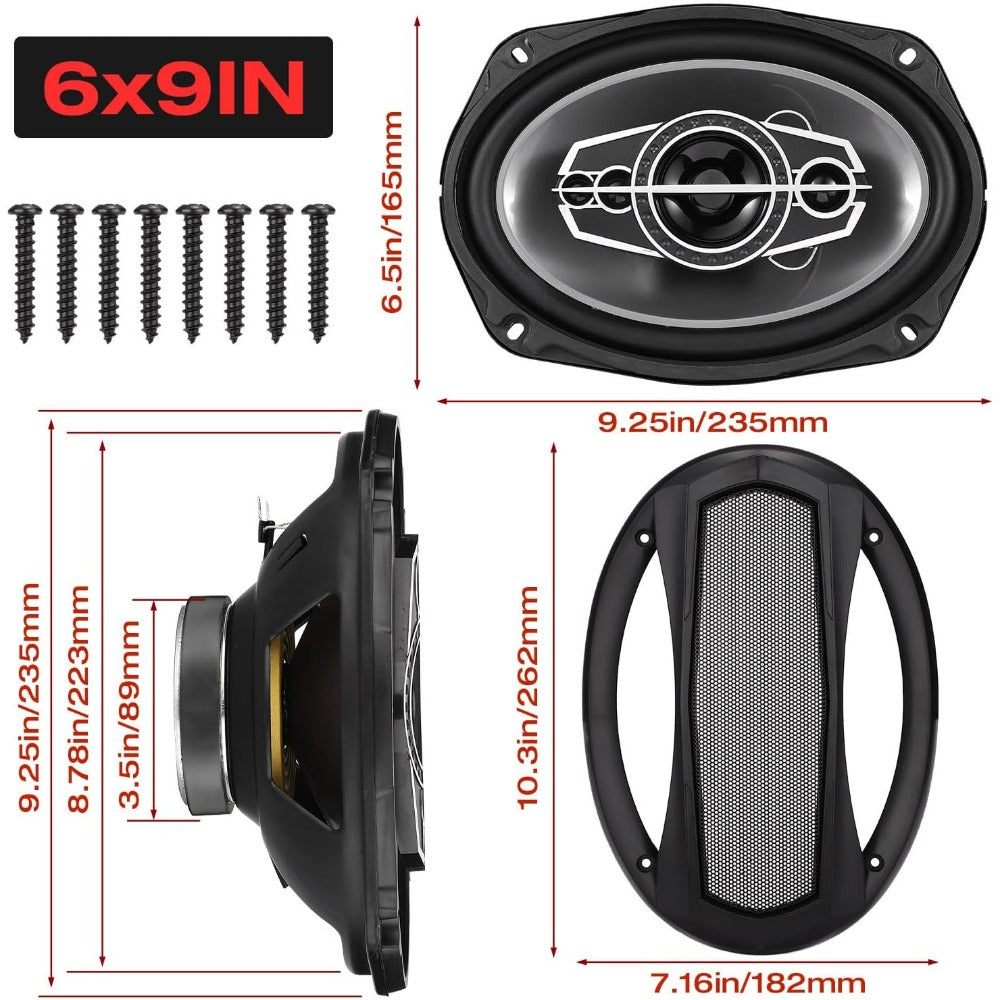 6x9 Inch 5-Way Coaxial Car Speakers Pair – 1000W Peak 120W RMS 4 Ohm with PEI Dome Tweeters, Full Range Stereo Audio, Easy Drop-In Replacement for Cars & Trucks