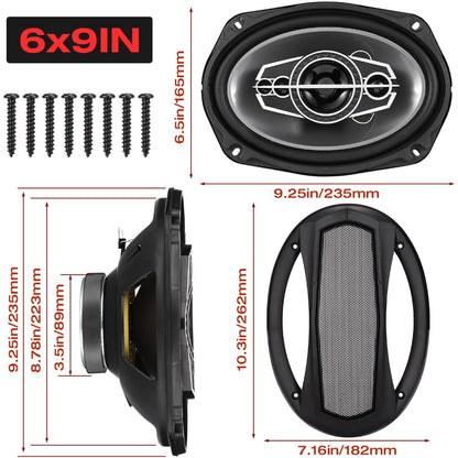 6x9 Inch 5-Way Coaxial Car Speakers Pair – 1000W Peak 120W RMS 4 Ohm with PEI Dome Tweeters, Full Range Stereo Audio, Easy Drop-In Replacement for Cars & Trucks