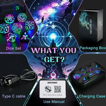 LED Dice Set 7pcs Wireless Rechargeable Light Up – Colorful Glowing Polyhedral Dice with Charging Box, D4 D6 D8 D10 D12 D20 for DnD RPG Tabletop Games, Gamer Gift Halloween Christmas Birthday