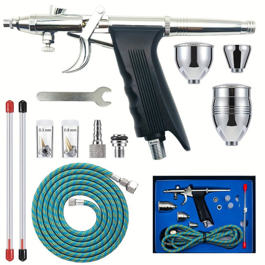 Professional Airbrush Kit Double Action Trigger – 0.3/0.5/0.8mm Needles, 2/5/13cc Cups, 10ft Hose for Nail Art Cake Decorating Makeup Painting Tattoo Hobby