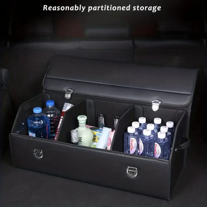 Car Trunk Organizer with Multi Compartments – PU Leather Foldable SUV Cargo Storage Box, Adjustable Dividers, Grocery & Travel Organizer