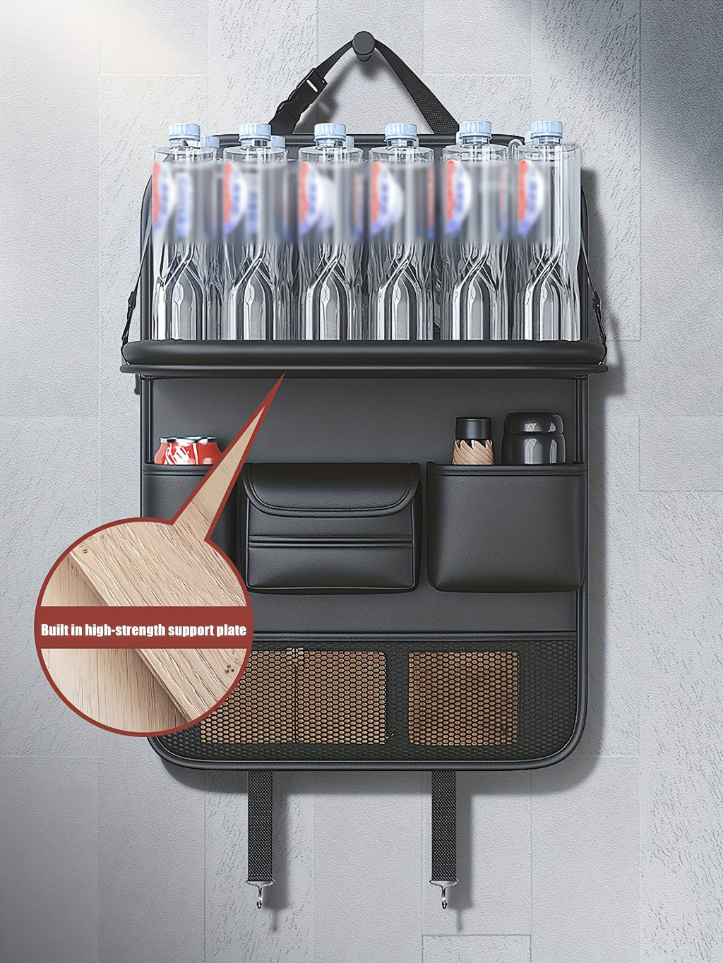 Ling Grid Backrest Storage Bag: Large Capacity, PU Leather, Car Seat Organizer
