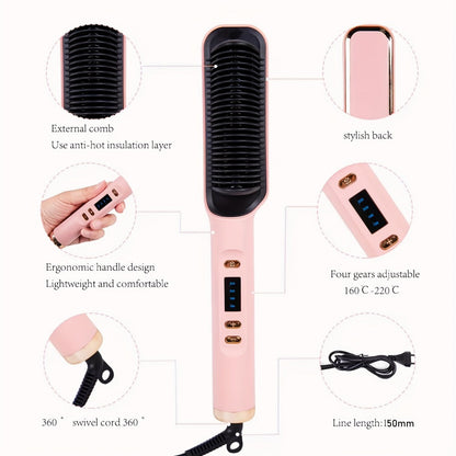 Wet Dry Hair Straightener Brush 2-in-1 Electric Straightening Comb – Multi-Temp Fast Heat Volumizing Styling Tool for Women All Hair Types, Purple Pink White Grey