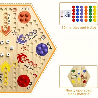 Fast Track Board Game Double-Sided Wooden Pinball Set – 6 Colored Balls, 24 Pinballs & 6 Dice, Family Game Night for 4-6 Players, Kids & Adults Classic Strategy Game