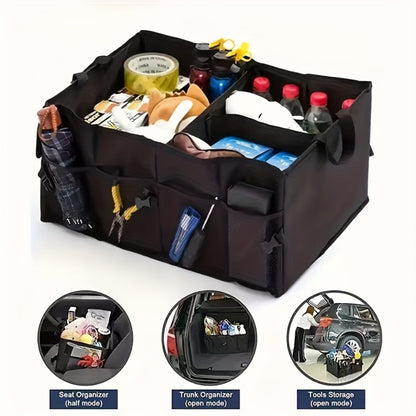 Foldable Car Trunk Organizer - Large Capacity Multi-Compartment Storage Box for Cars, Trucks & SUVs, Ultra-Durable Collapsible Cargo Storage, Black