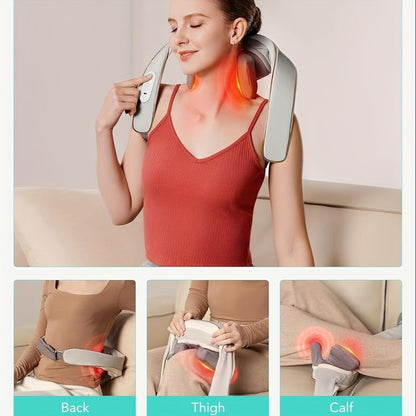 Neck Massager with Heat – 6D Shiatsu Cordless Deep Kneading Electric Massager for Neck, Shoulder, Back & Waist | 9 Modes, Hot Compress 40-45°C, 2200mAh Battery | Portable for Home, Office & Car