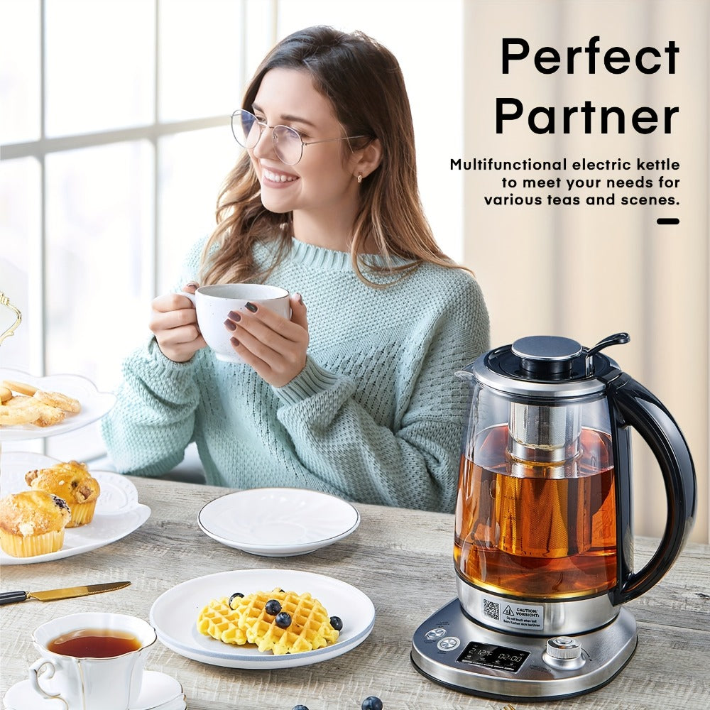 Electric Tea Kettle with 9 Temperature Control Presets – 1.7L Borosilicate Glass Kettle, 1200W, Removable Infuser, 2-Hour Keep Warm, Stainless Steel Hot Water & Tea Pot for Home & Office