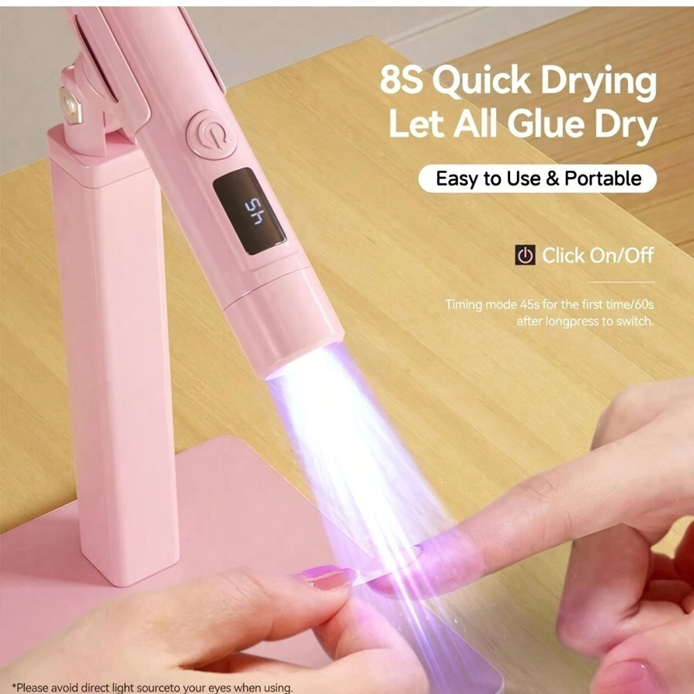 Gel Nail Lamp 360° Rotating Head with Digital Timer 45s/60s & Bonus Nail Stamp – USB Powered LED Gel Polish Curer with Condenser Lens for Home Manicure & Nail Art, White Pink