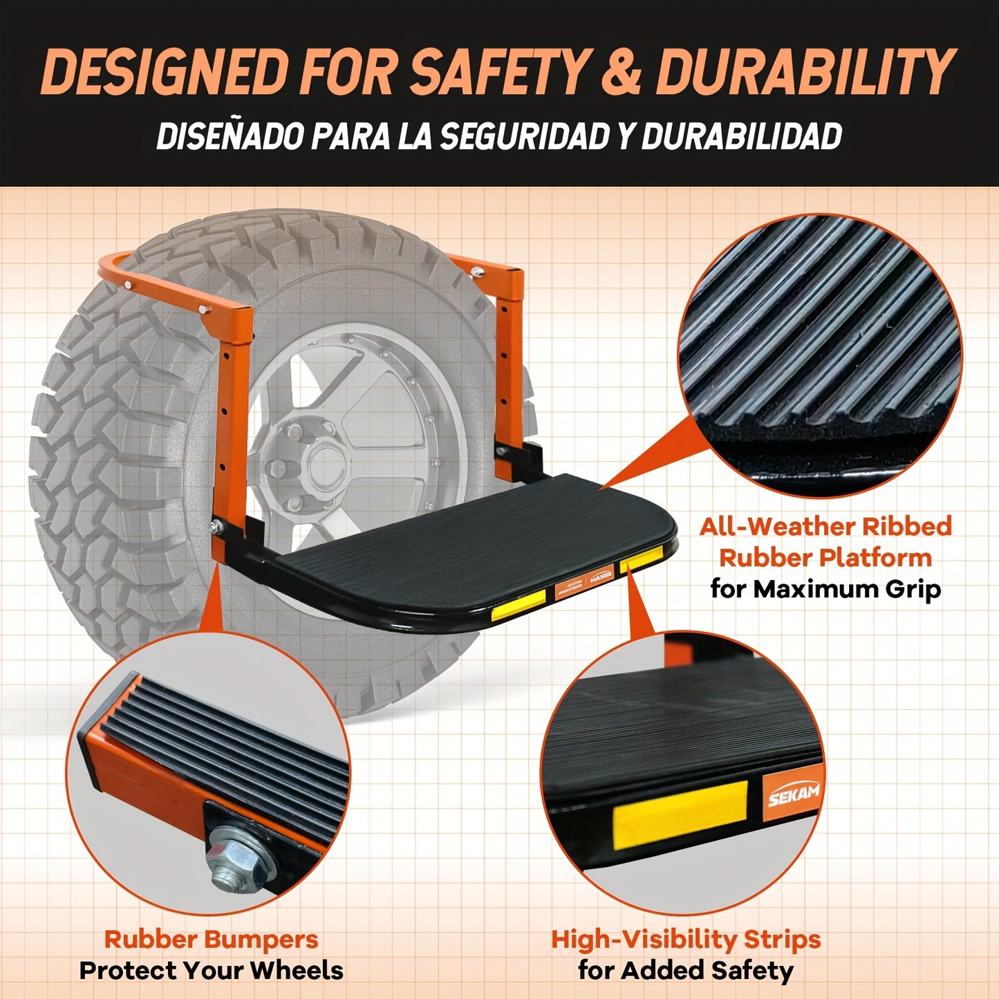 Thickened Anti-slip Foldable Tire Steps - Essential Parts For Truck, SUV And Trailer Maintenance - Adjustable Height With A Load Capacity Of 350 Pounds[Fits Tires Up To 13.5in Wide] - Portable Foldable Design, Tire Accessories