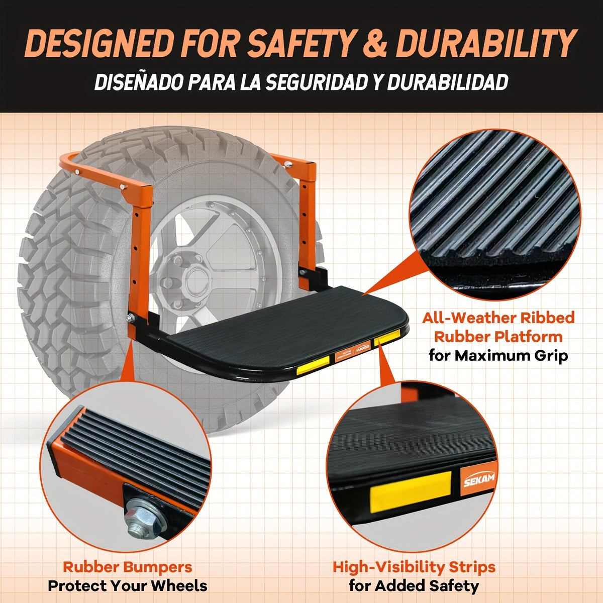 Heavy Duty Foldable Tire Step with Anti-Slip Texture, Adjustable Height, 300/650 LBS Load Capacity, Fits Tires Up to 13.5" And 15" Wide, Portable Roof Rack Climbing Step, Universal Car Additions for Truck SUV Trailer